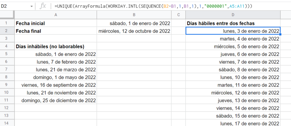 Listar D As H Biles Entre Dos Fechas En Google Sheets Tesel